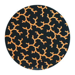 Caspari The Coral Sea Round Lacquer Placemat in Black - 1 Each 14562LQPMRND