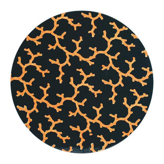 Caspari The Coral Sea Round Lacquer Placemat in Black - 1 Each 14562LQPMRND