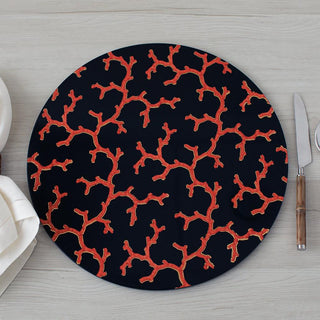 Caspari The Coral Sea Round Lacquer Placemat in Black - 1 Each 14562LQPMRND