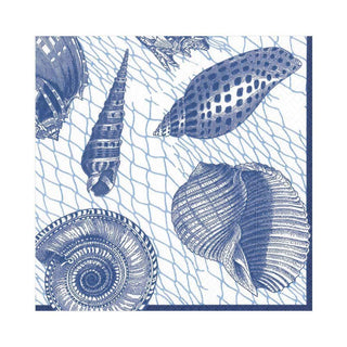 Caspari Netting and Shells Paper Luncheon Napkins in Blue - 20 Per Package 14580L