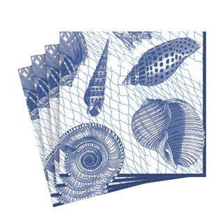 Caspari Netting and Shells Paper Luncheon Napkins in Blue - 20 Per Package 14580L