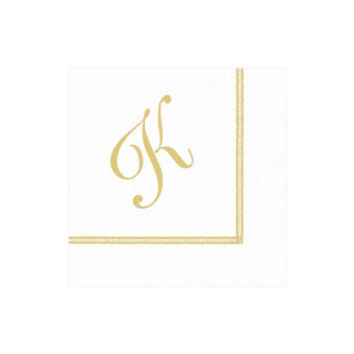 Caspari Hemstitch Script Single Initial Paper Cocktail Napkins - 20 Per Package K 14600C.K