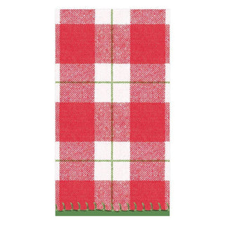 Caspari Plaid Check Paper Linen Guest Towel Napkins in Red - 12 Per Package 14800GG