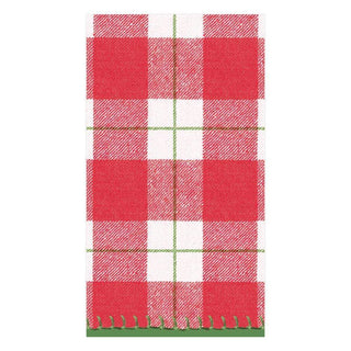 Caspari Plaid Check Paper Linen Guest Towel Napkins in Red - 12 Per Package 14800GG