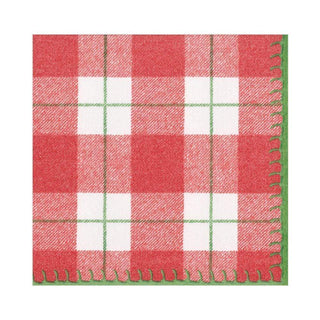 Caspari Plaid Check Paper Linen Luncheon Napkins in Red - 15 Per Package 14800LG