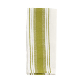 Busatti Italian Woven Cotton & Linen Tea Towel - 1 Each Wide Stripe in Green 14805