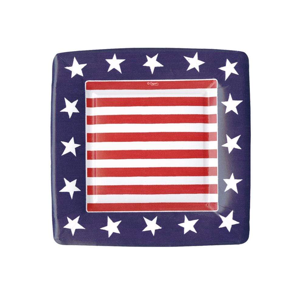 Caspari Square Red White Blue Paper Salad Dessert Plate 8 ct