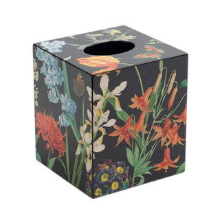 Caspari Redoute Floral Lacquer Tissue Box Cover in Black - 1 Each 15101LQTB