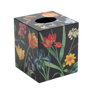 Caspari Redoute Floral Lacquer Tissue Box Cover in Black - 1 Each 15101LQTB