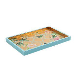 Caspari Hummingbird Trellis Lacquer Vanity Tray in Gold - 1 Each 15111LQSMREC