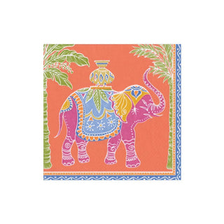 Caspari Royal Elephant Paper Cocktail Napkins in Orange - 20 Per Package 15210C