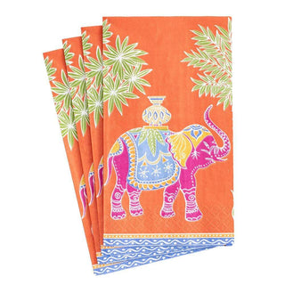 Caspari Royal Elephant Paper Guest Towel Napkins in Orange - 15 Per Package 15210G