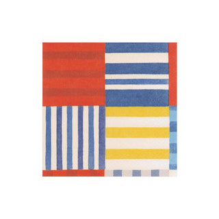 Caspari Striped Patchwork Paper Cocktail Napkins in Blue - 20 Per Package 15280C