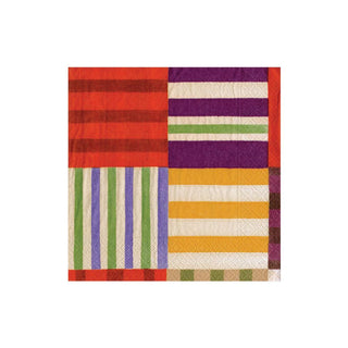 Caspari Striped Patchwork Paper Cocktail Napkins in Purple - 20 Per Package 15281C