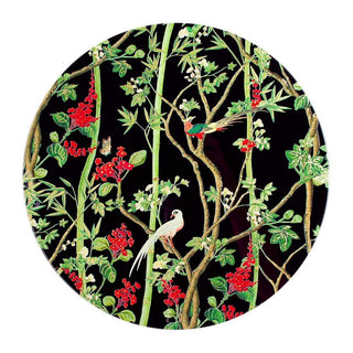Caspari Scots Wallpaper Round Lacquer Placemat in Black - 1 Each 15530LQPMRND