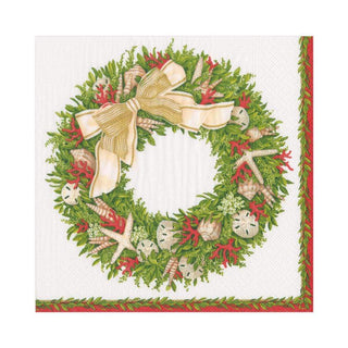Caspari Shell Wreath Paper Luncheon Napkins in Ivory - 20 Per Package 15550L