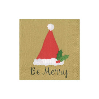 Caspari Be Merry Paper Cocktail Napkins in Gold - 20 Per Package 15601C