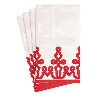 Caspari Dessin Passementerie Paper Linen Guest Towel Napkins in Red - 12 Per Package 15641GG