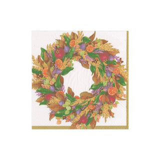 Caspari Autumn Wreath Paper Cocktail Napkins in Ivory - 20 Per Package 15660C