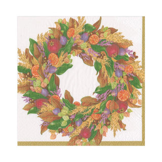 Caspari Autumn Wreath Paper Luncheon Napkins in Ivory - 20 Per Package 15660L