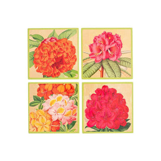 Caspari Jefferson's Garden Study Square Lacquer Coaster in Holder - Set of 4 15791LQCSET