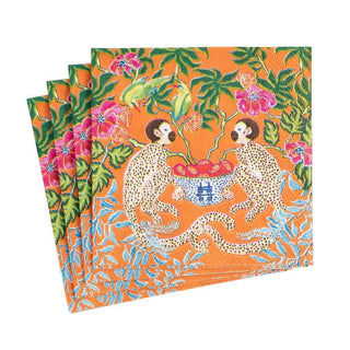 Caspari Monkeys Paper Cocktail Napkins in Orange - 20 Per Package 15921C