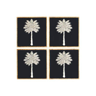 Caspari Grand Palms Square Lacquer Coaster in Holder - Set of 4 15933LQCSET