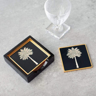 Caspari Grand Palms Square Lacquer Coaster in Holder - Set of 4 15933LQCSET