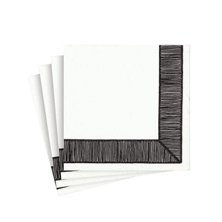 Caspari Ribbon Border Paper Cocktail Napkins in Black - 20 Per Package 15960C