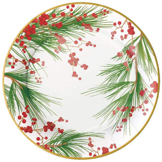 Caspari Berries and Pine Paper Dinner Plates - 8 Per Package 15990DP