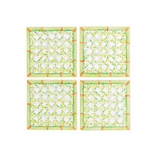 Caspari Trellis Square Lacquer Coaster in Holder - Set of 4 16071LQCSET