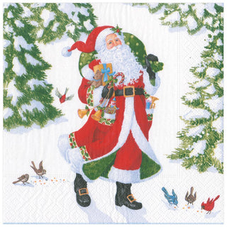 Caspari Woodland Santa Paper Dinner Napkins - 20 Per Package 16100D