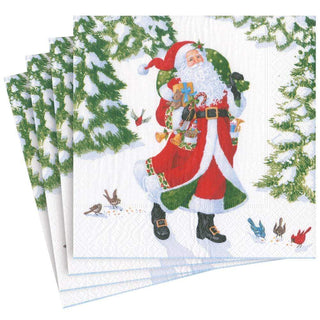 Caspari Woodland Santa Paper Dinner Napkins - 20 Per Package 16100D