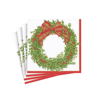 Caspari Boxwood and Berries Wreath Paper Cocktail Napkins - 20 Per Package - 2 Packages 16200CX2
