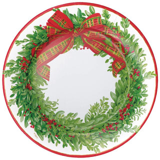 Caspari Boxwood and Berries Wreath Paper Dinner Plates - 8 Per Package 16200DP