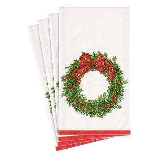 Caspari Boxwood and Berries Wreath Paper Guest Towel Napkins - 15 Per Package 16200G
