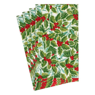 Caspari Holly and Mistletoe Paper Guest Towel Napkins - 15 Per Package 16210G