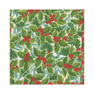 Caspari Holly and Mistletoe Paper Luncheon Napkins - 20 Per Package 16210L