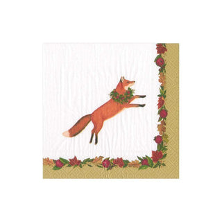 Caspari Leaping Fox Paper Cocktail Napkins - 20 Per Package 16250C