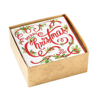 Caspari Merry Christmas to You Boxed Paper Cocktail Napkins - 40 Per Box 16280B