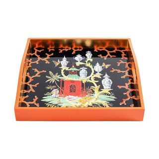 Caspari Rococo Fantasy Lacquer Square Tray in Black - 1 Each 16300LQSQR