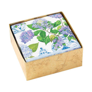 Caspari Hydrangeas and Porcelain Boxed Paper Cocktail Napkins - 40 Per Box 16400B