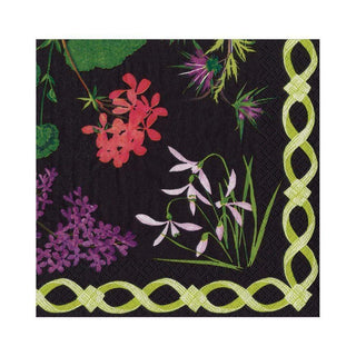Caspari Mary Delany Flower Mosaics Paper Luncheon Napkins in Black - 20 Per Package 16411L