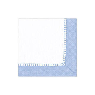 Caspari Linen Border Paper Cocktail Napkins in Light Blue - 20 Per Package 16511C