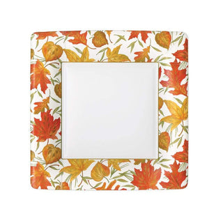 Caspari Woodland Leaves Square Paper Salad & Dessert Plates in Ivory - 8 Per Package 16540SP