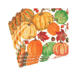 Caspari Pumpkin Field Boxed Paper Cocktail Napkins in White - 40 Per Box 16550B