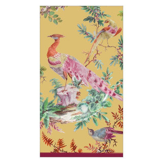 Caspari Chelsea Birds Paper Guest Towel Napkins in Gold - 15 Per Package 16580G