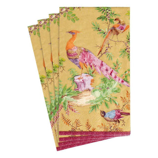 Caspari Chelsea Birds Paper Guest Towel Napkins in Gold - 15 Per Package 16580G