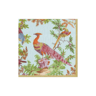 Caspari Chelsea Birds Paper Cocktail Napkins in Celadon - 20 Per Package 16581C