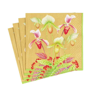 Caspari Slipper Orchid Paper Luncheon Napkins in Gold - 20 Per Package 16590L